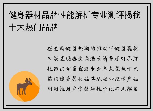 健身器材品牌性能解析专业测评揭秘十大热门品牌