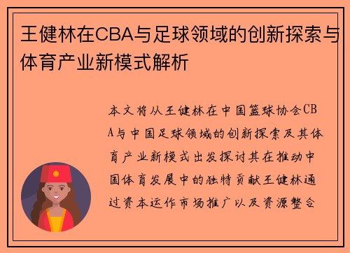 王健林在CBA与足球领域的创新探索与体育产业新模式解析